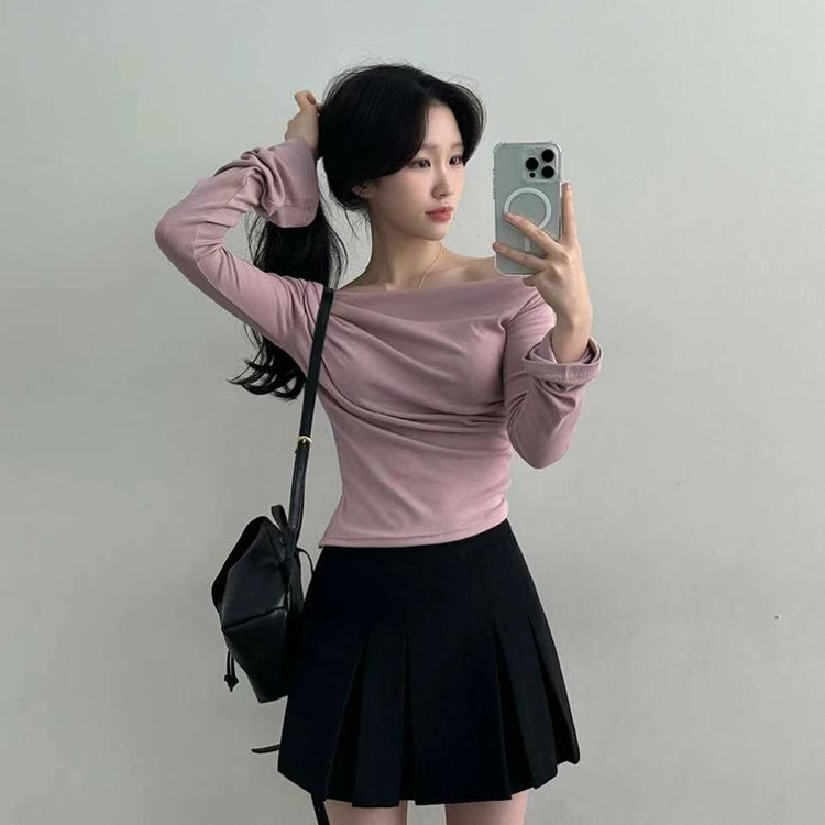 美肩側開叉寬袖細節上衣