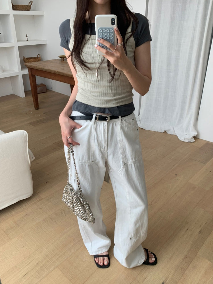 坑紋金屬扣細節綁帶背心