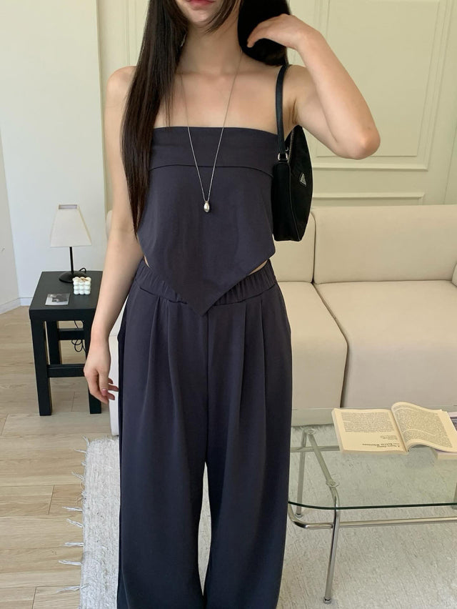 美肩綁帶細節休閒套裝