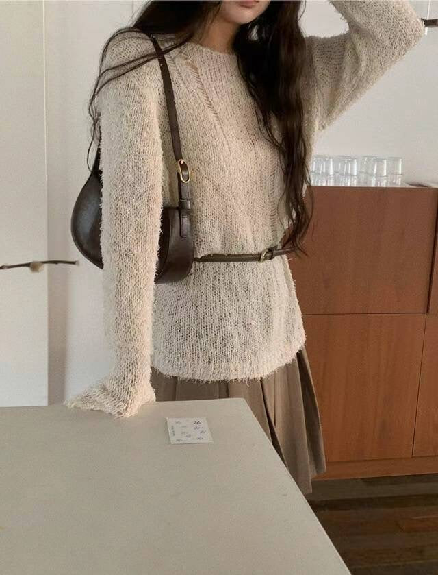 微透膚破壞感細節針織上衣