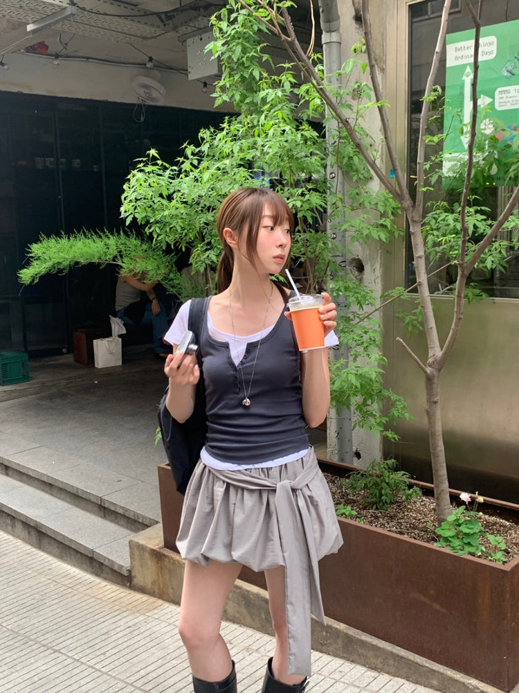 微透U領修腰上衣