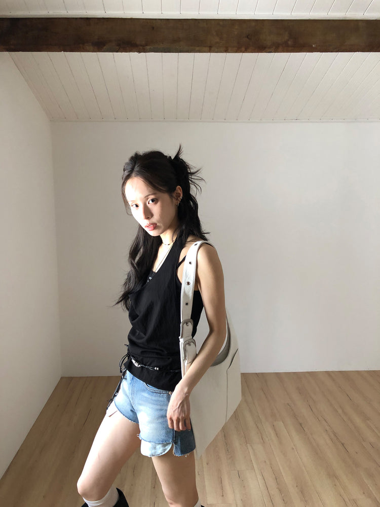 金屬顆粒設計感綁繩皮帶