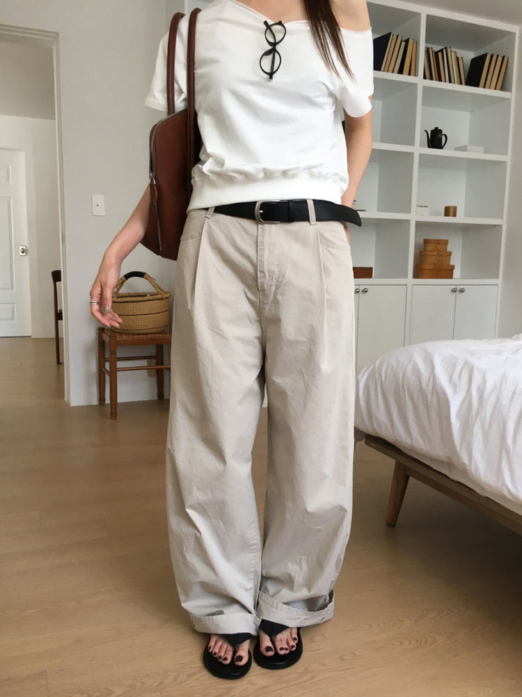 側露肩修腰休閒上衣