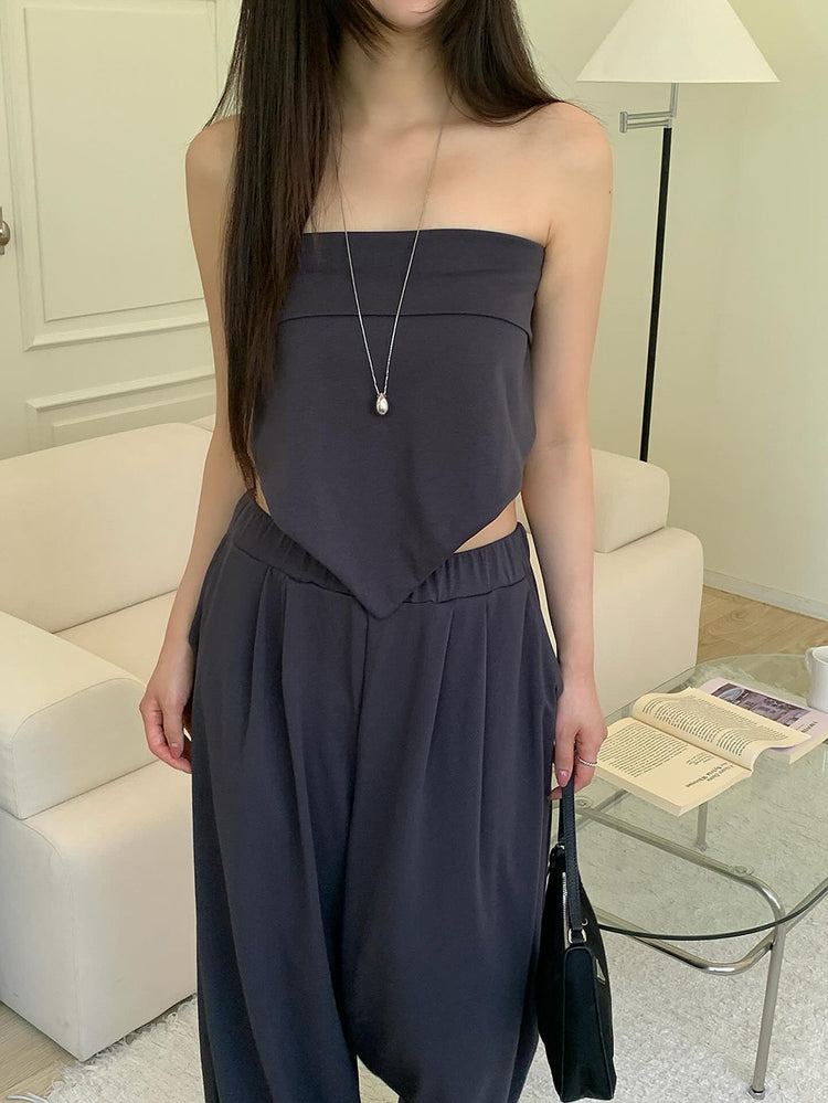 美肩綁帶細節休閒套裝