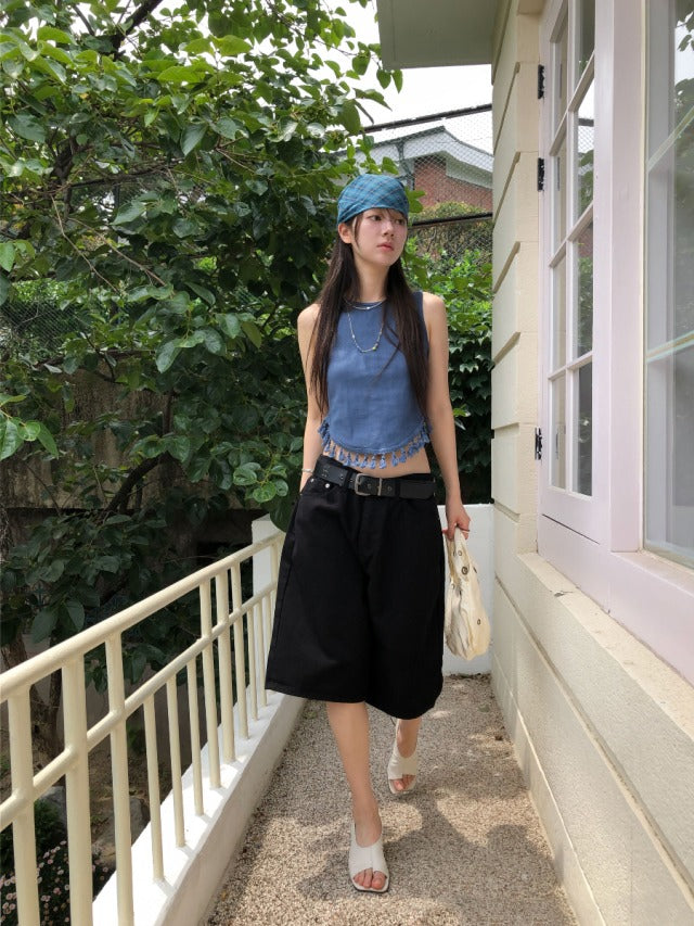 撞色格紋造型方巾
