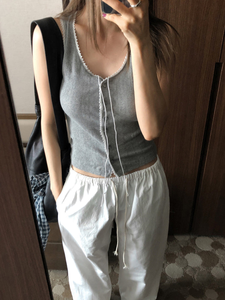 休閒感條紋垂帶直褲