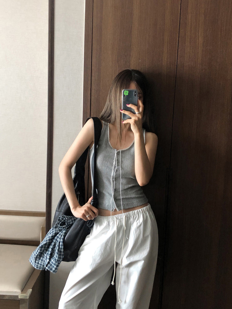 休閒感條紋垂帶直褲