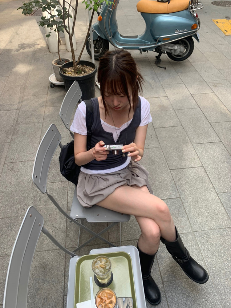 微透U領修腰上衣