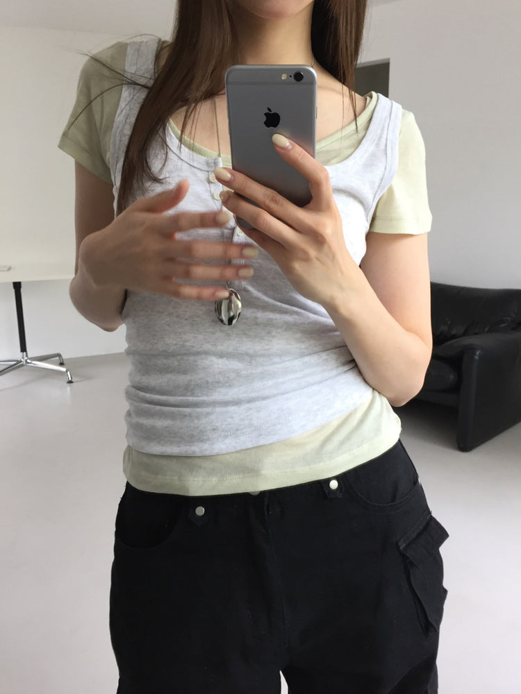 微透U領修腰上衣