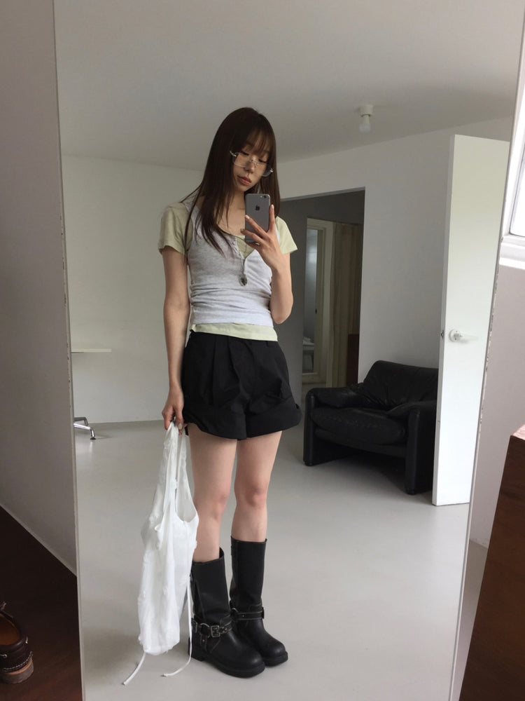 微透U領修腰上衣