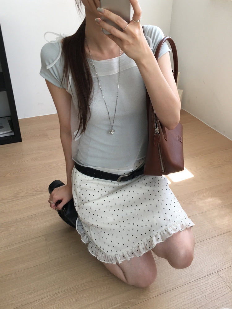 荷葉邊波點中長裙