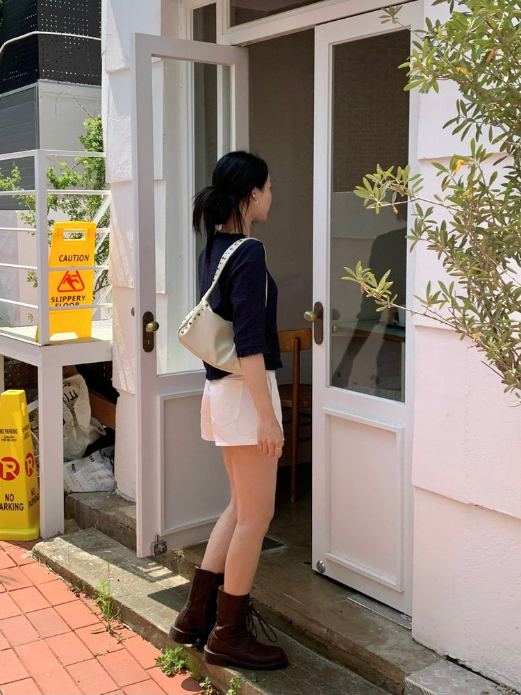 率性鉚釘細節袋(附長帶)