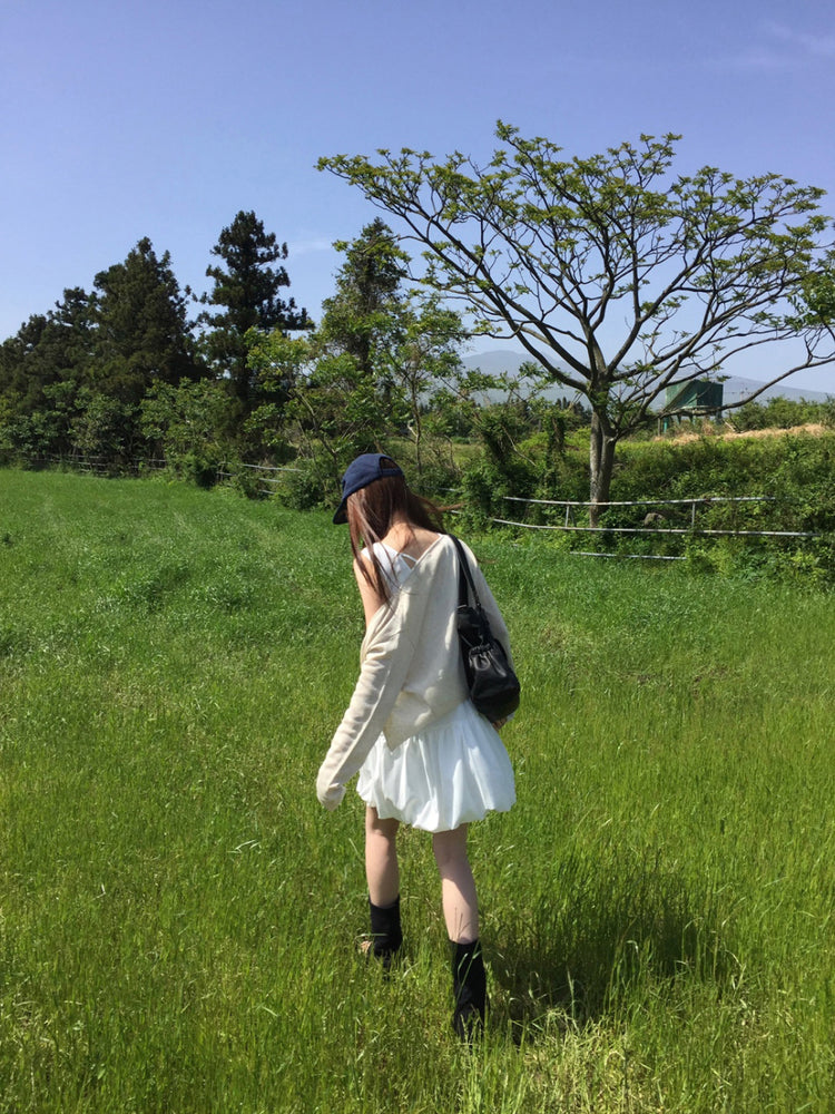 美背綁帶細節泡泡連身裙