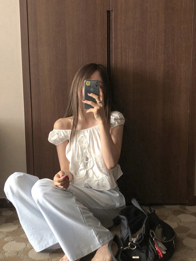 休閒感條紋垂帶直褲