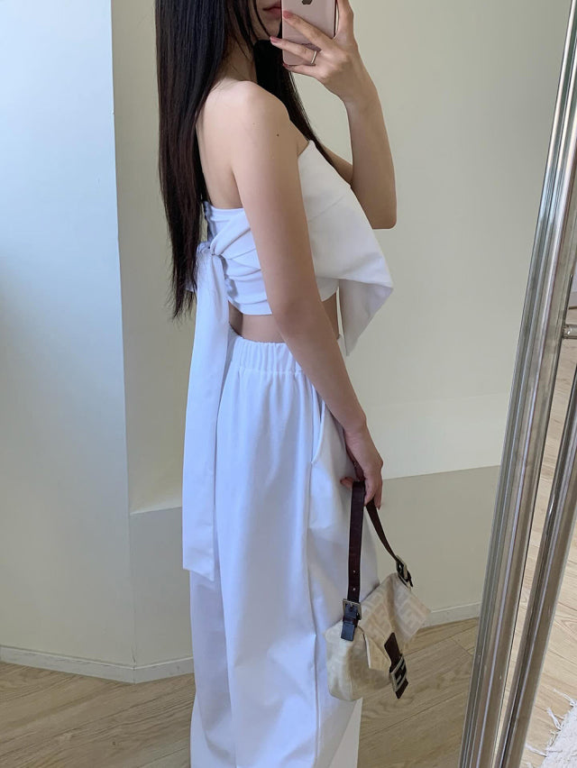 美肩綁帶細節休閒套裝
