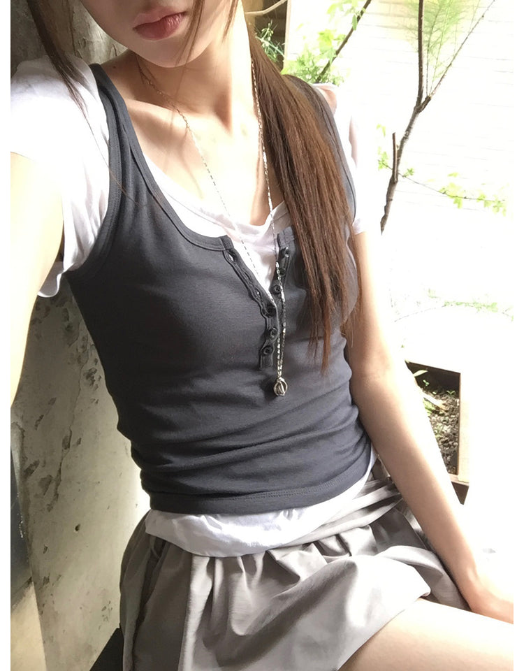微透U領修腰上衣