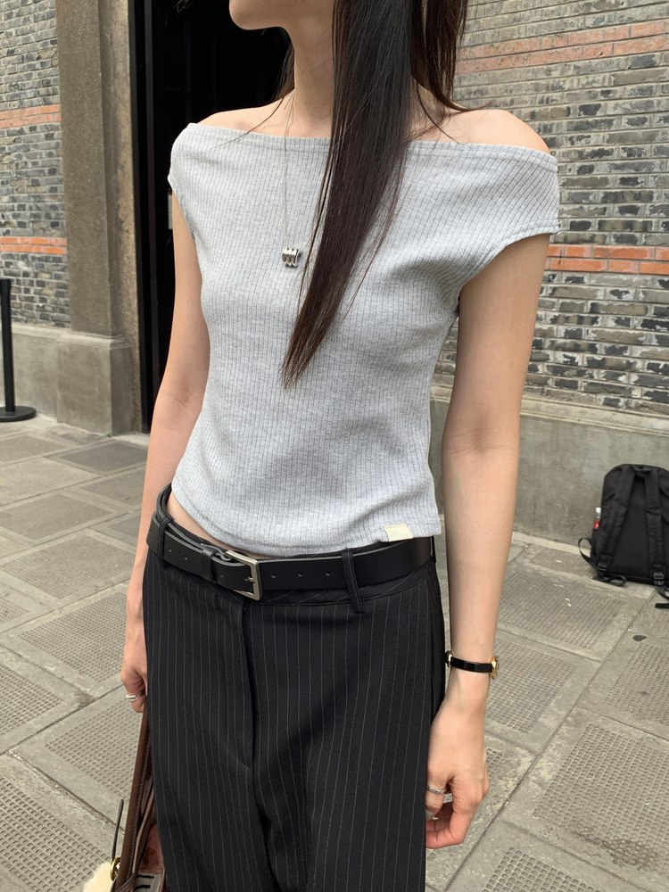 條紋側壓褶細節直褲