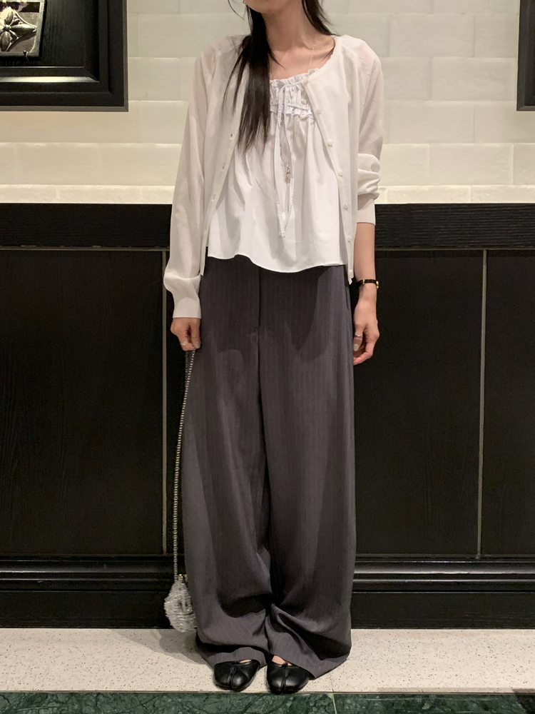 條紋側壓褶細節直褲