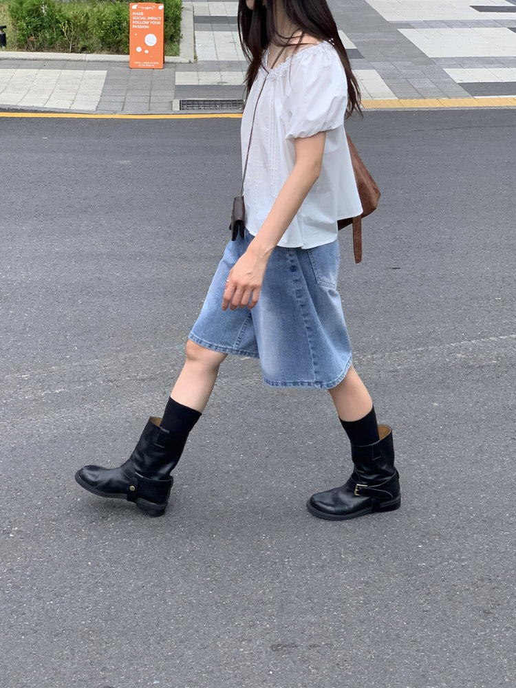 蕾絲邊兩穿泡泡袖上衣