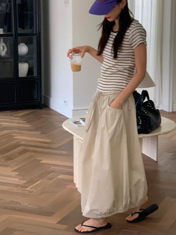 美背條紋撞色細節上衣