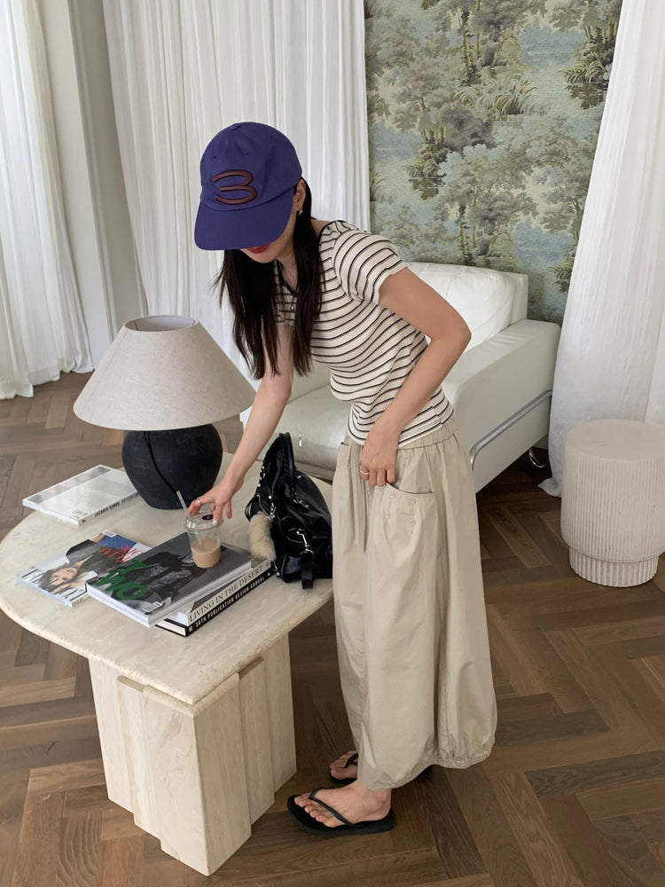 美背條紋撞色細節上衣
