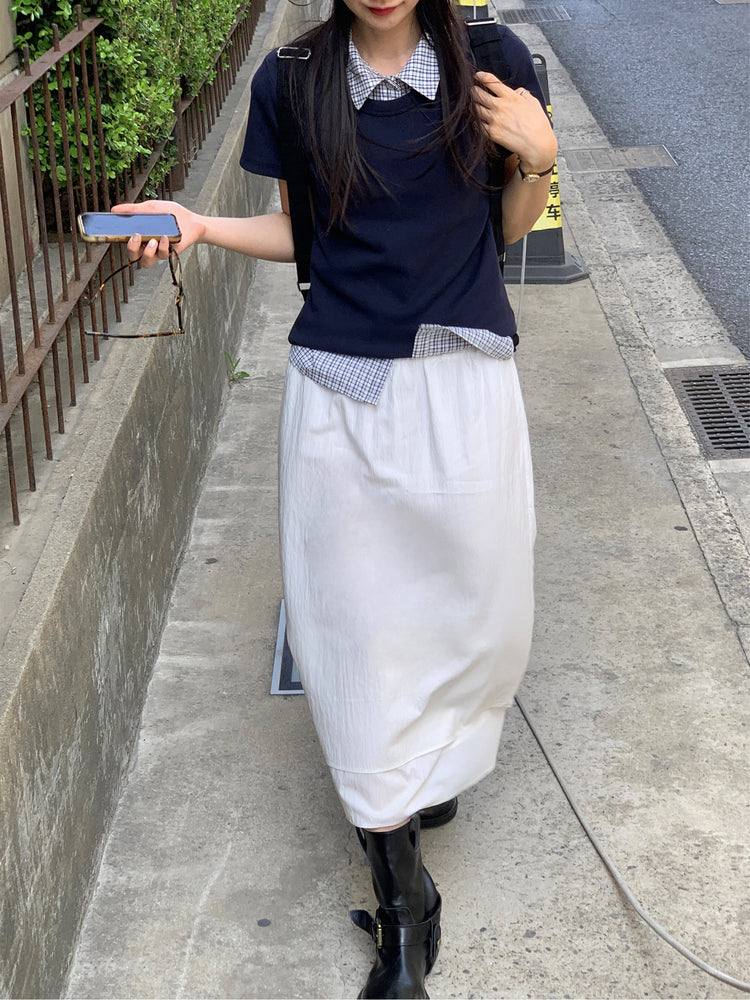 格紋飛袖修腰襯衫