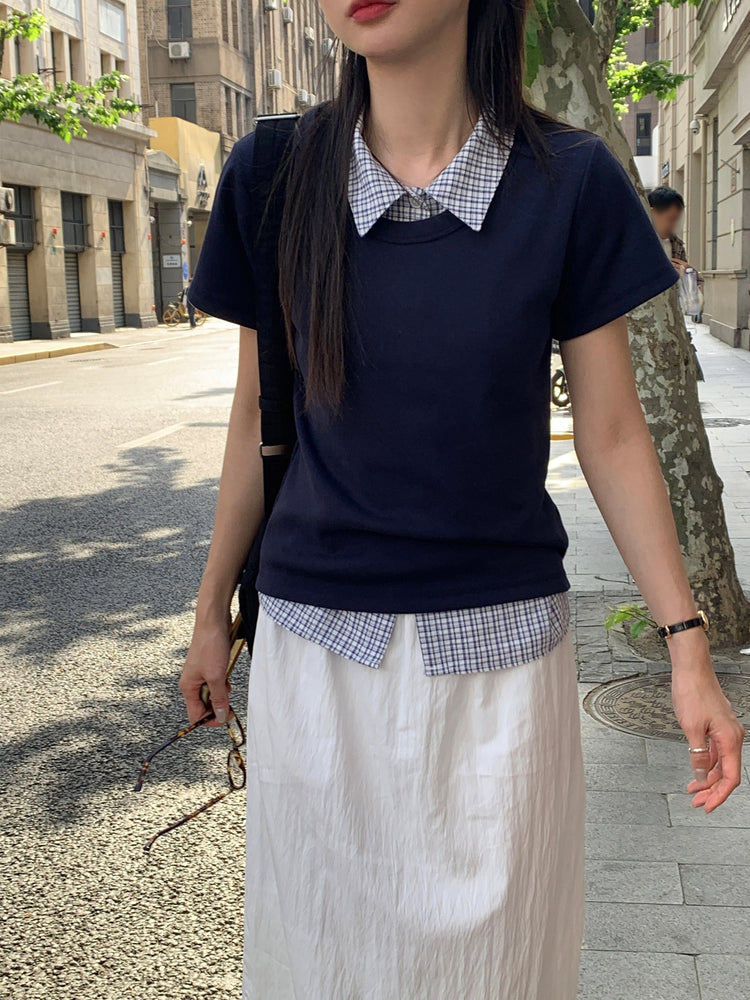 格紋飛袖修腰襯衫