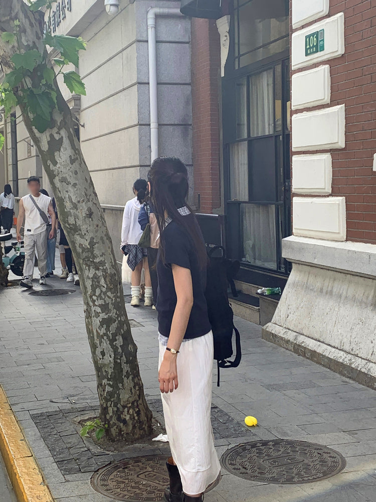格紋飛袖修腰襯衫