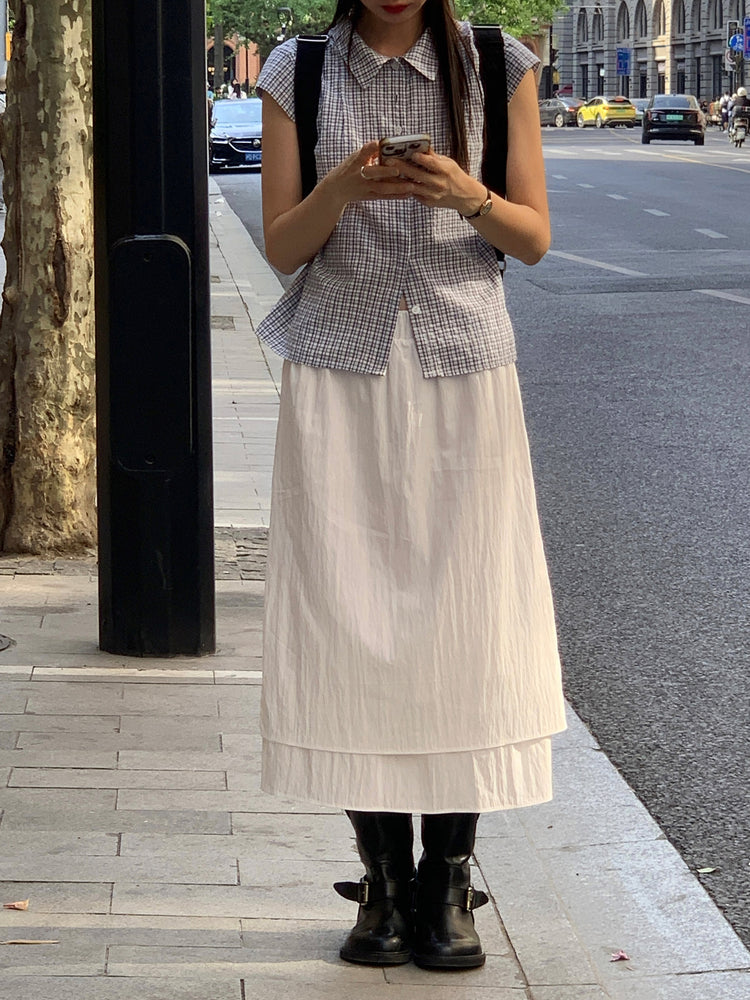 格紋飛袖修腰襯衫