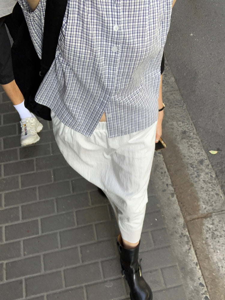 格紋飛袖修腰襯衫