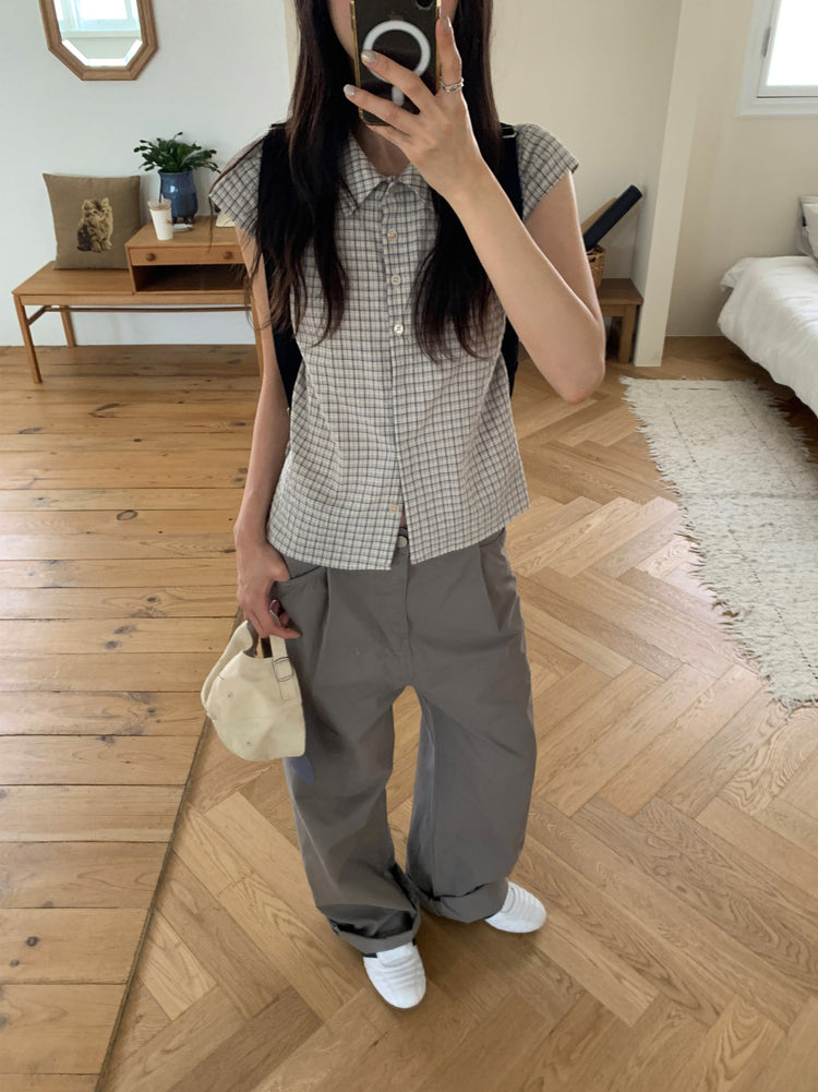 格紋飛袖修腰襯衫