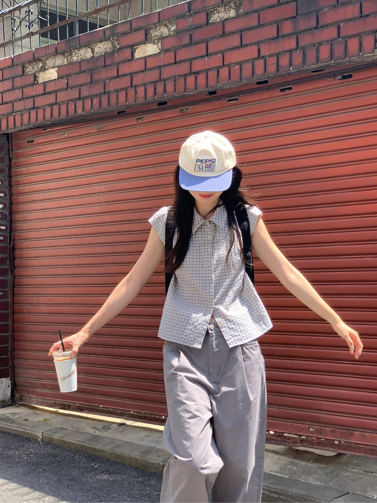 格紋飛袖修腰襯衫