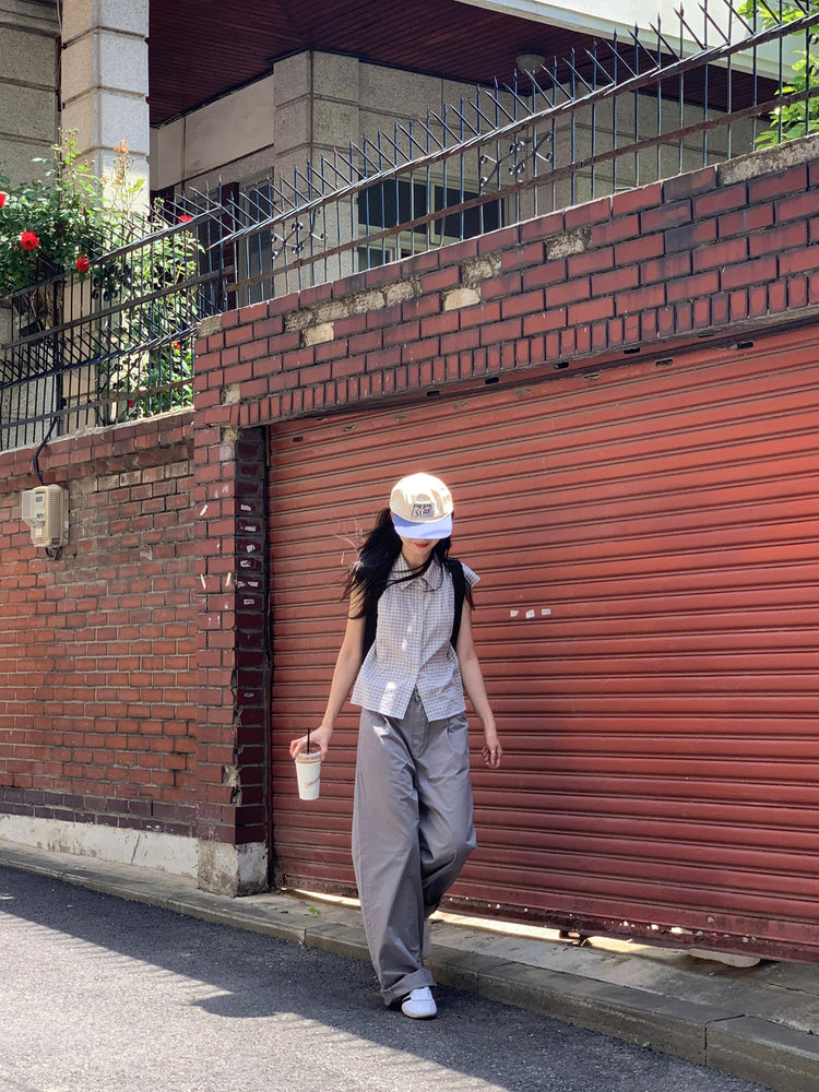 格紋飛袖修腰襯衫