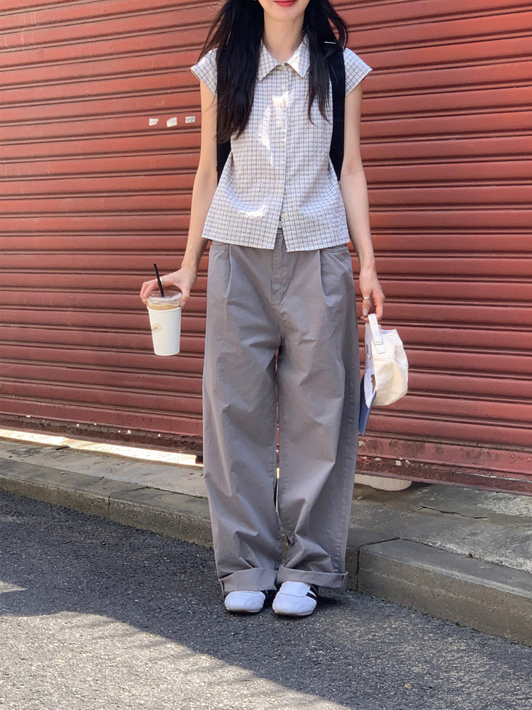 格紋飛袖修腰襯衫