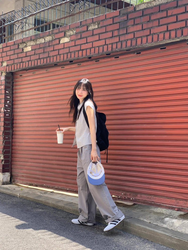格紋飛袖修腰襯衫