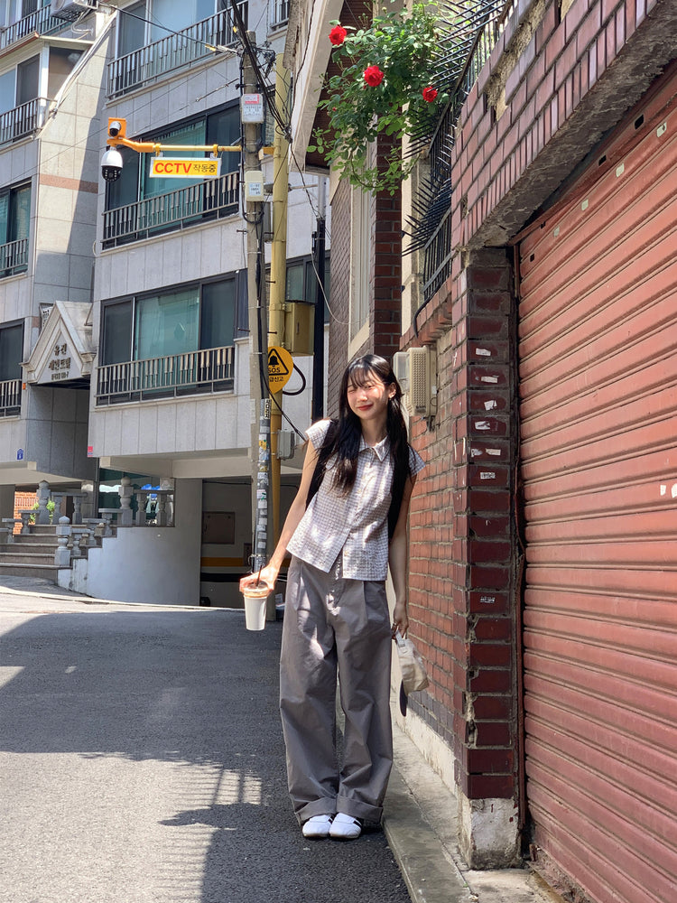 格紋飛袖修腰襯衫