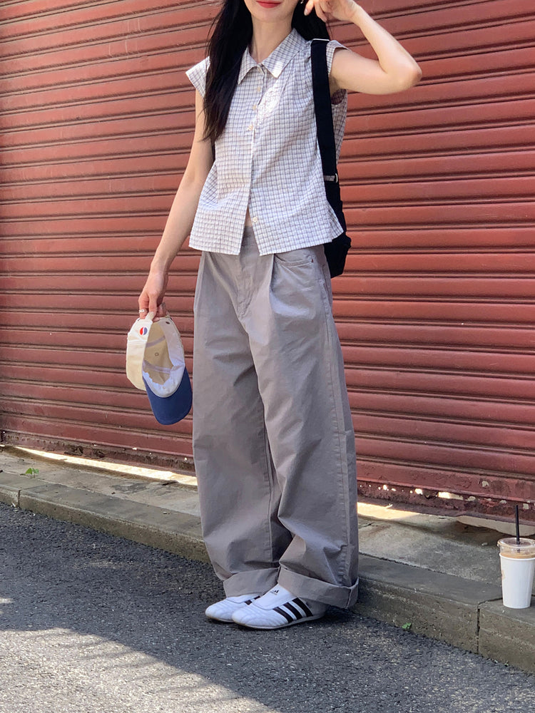 格紋飛袖修腰襯衫