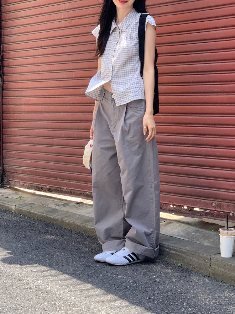 格紋飛袖修腰襯衫