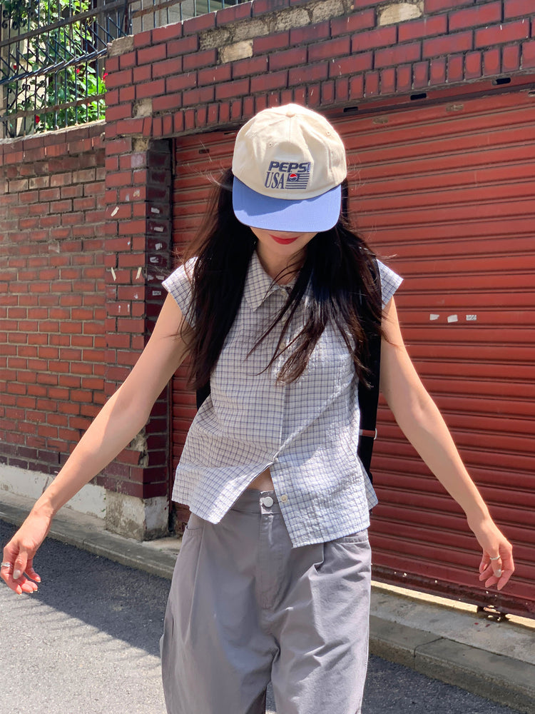 格紋飛袖修腰襯衫