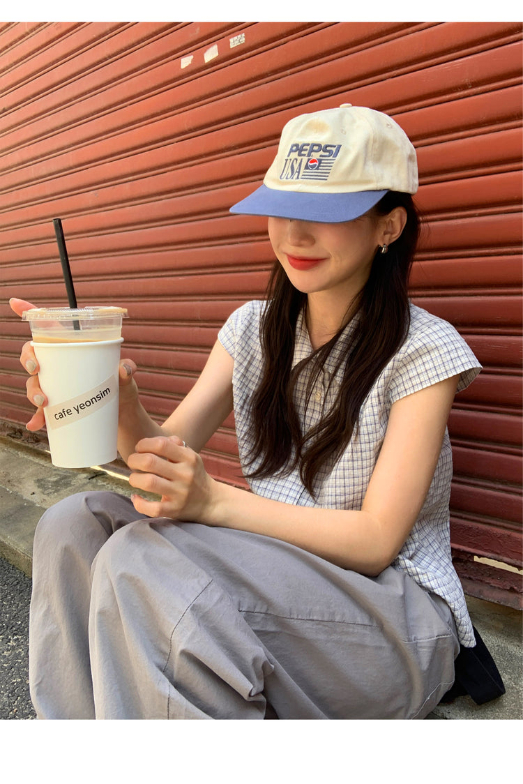 格紋飛袖修腰襯衫