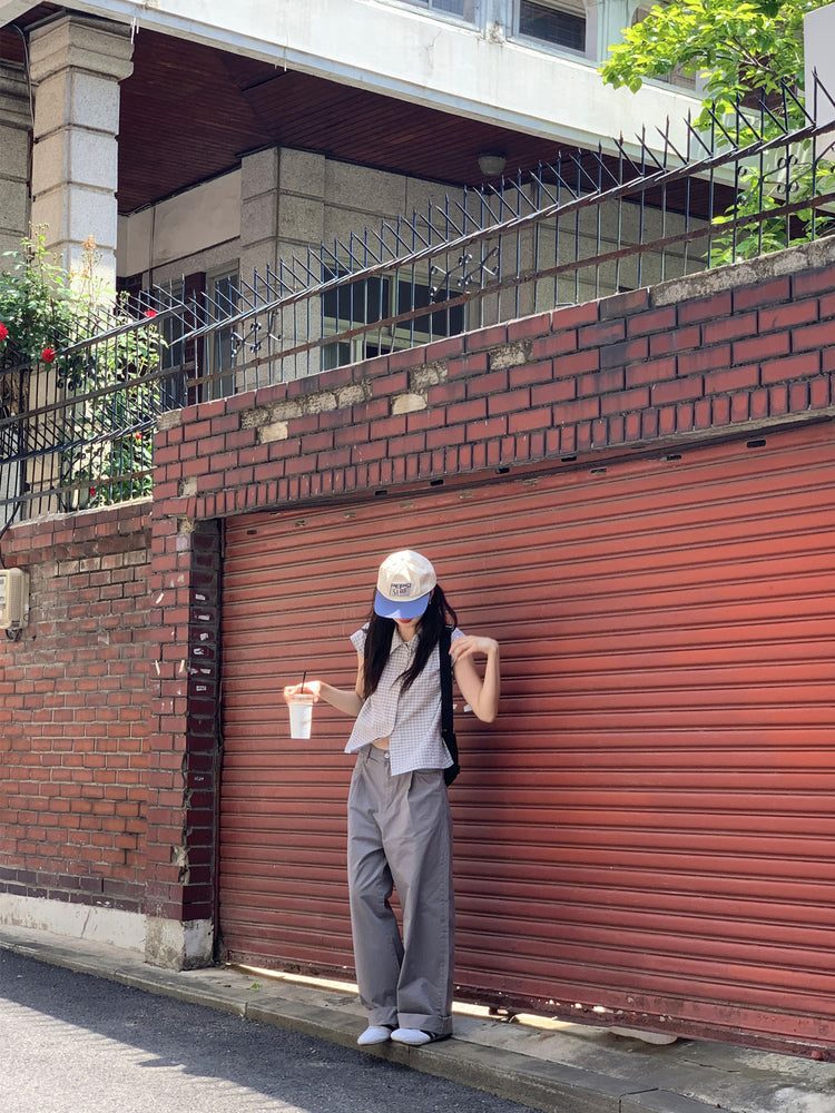 格紋飛袖修腰襯衫