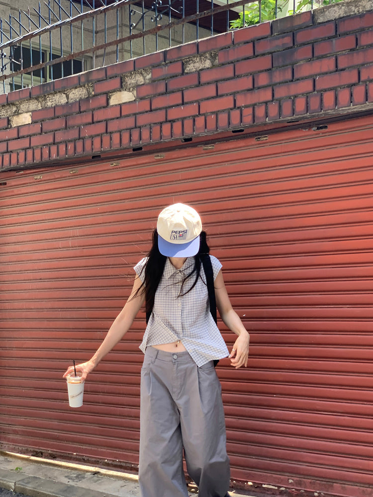 格紋飛袖修腰襯衫