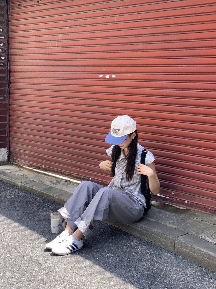 格紋飛袖修腰襯衫