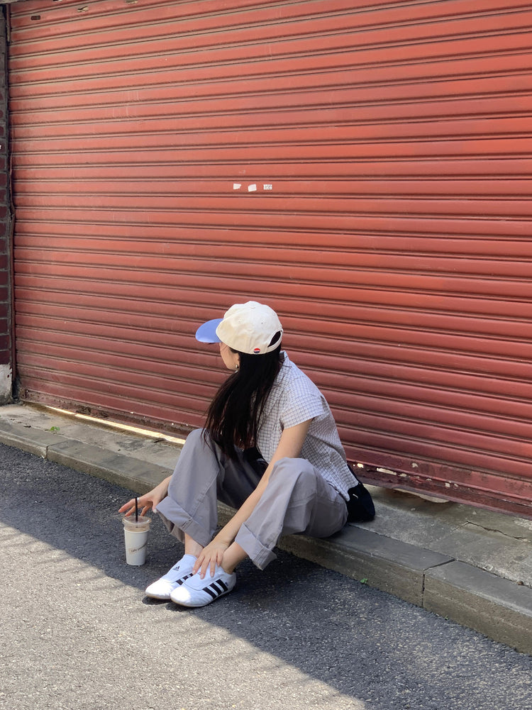 格紋飛袖修腰襯衫