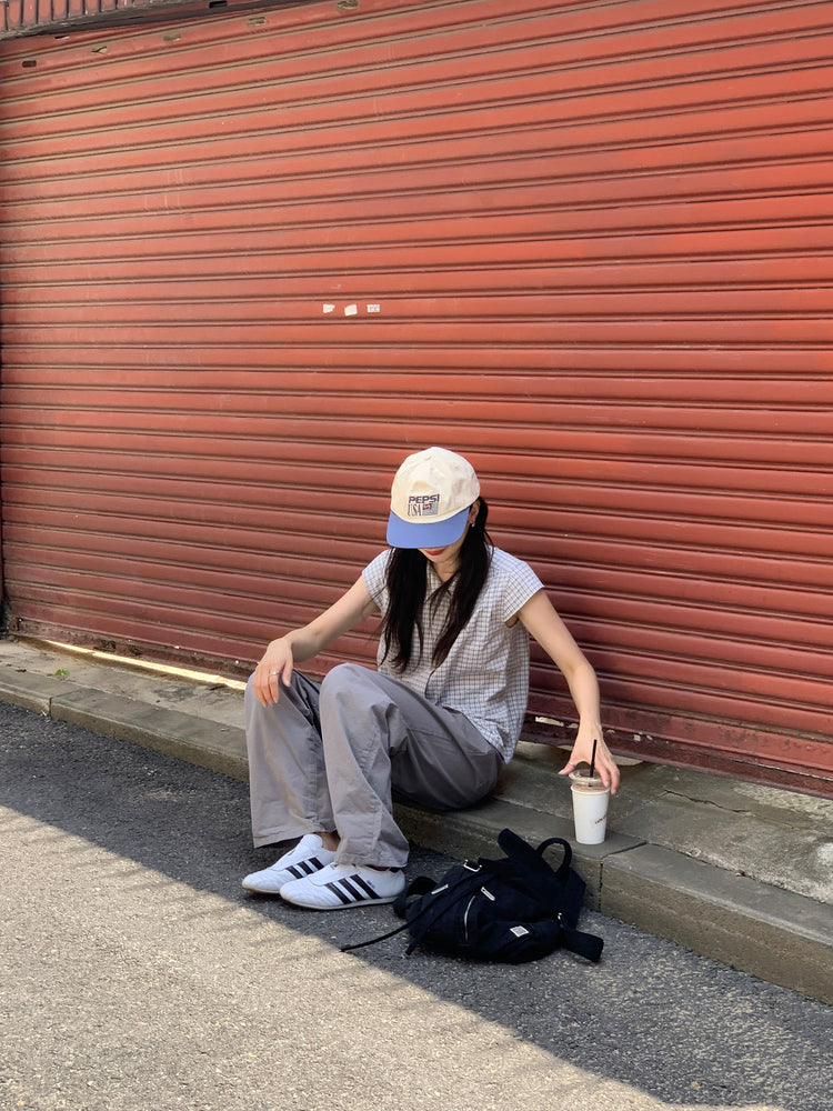 格紋飛袖修腰襯衫