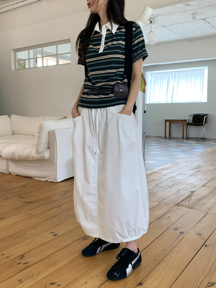 美色翻領撞色條紋上衣