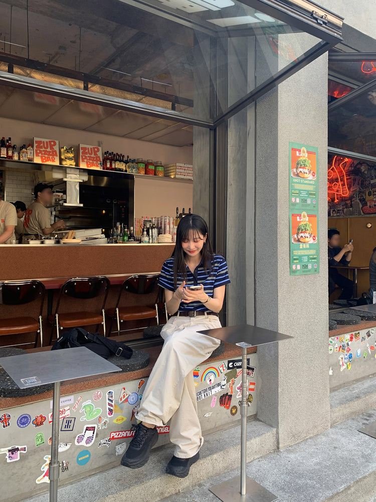 美色翻領撞色條紋上衣