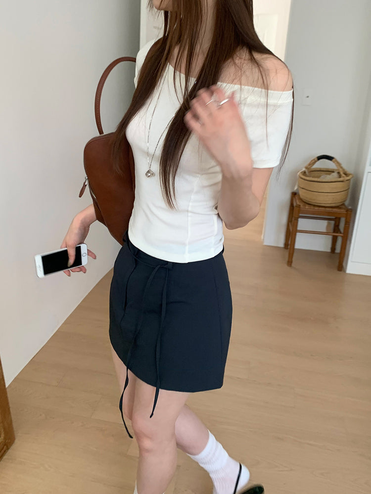 輕薄尼龍綁帶細節裙褲