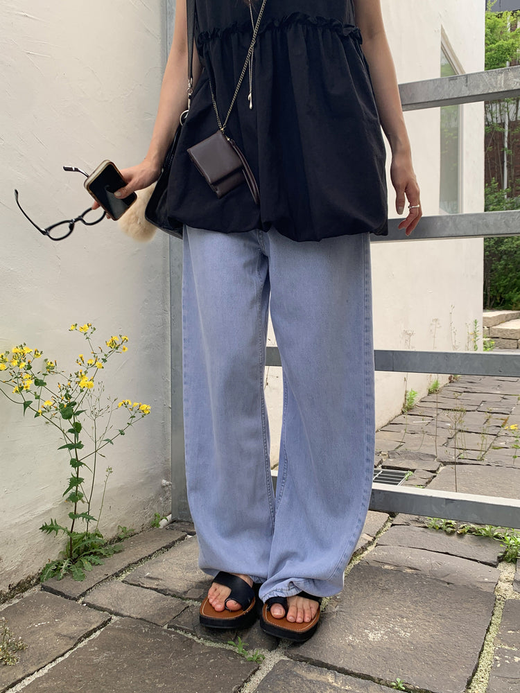 夏日清涼垂感牛仔直褲