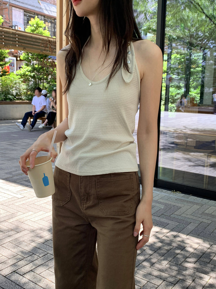 掛脖扣鈕暗紋細節背心